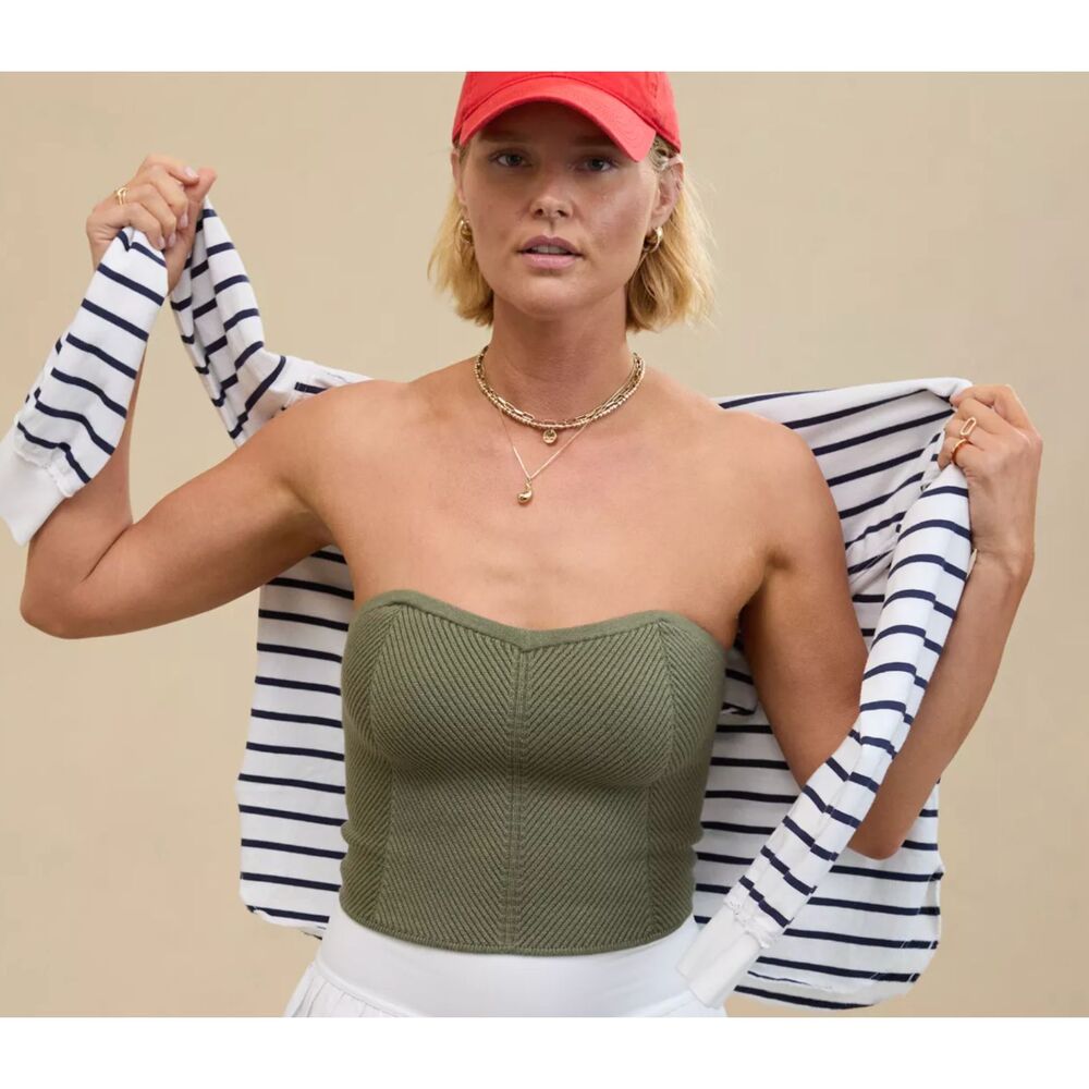 Aerie Olive Green Ribbed Sweater Tube Top Medium